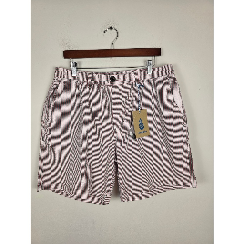 Chubbies NWT Men's XXL Red White Blue Striped Seersucker 7" Inseam Shorts